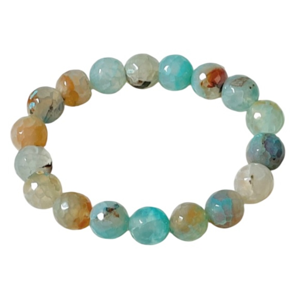 Handmade blue multi-colored earthy natural polished stone bead bracelet
